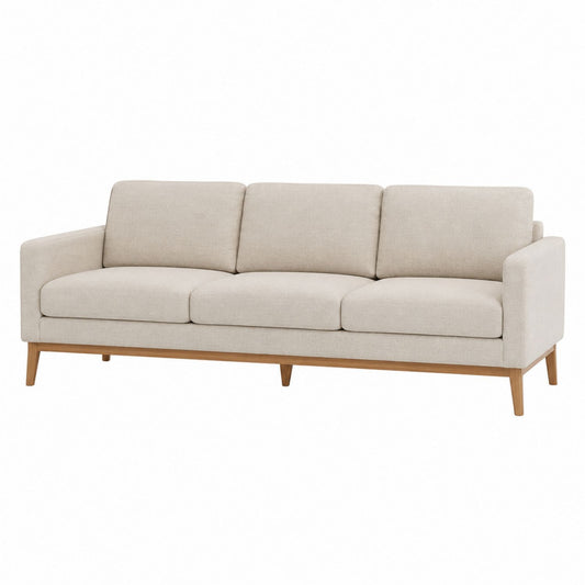 Beige Polyester 3-Seater Sofa with Wooden Legs