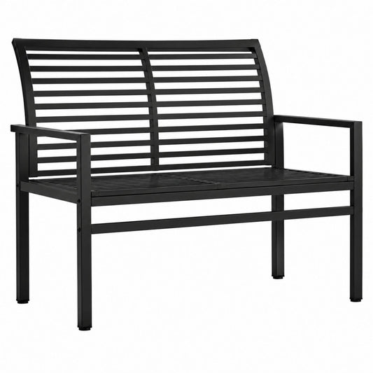 Steel Outdoor Bench Black Slatted Design