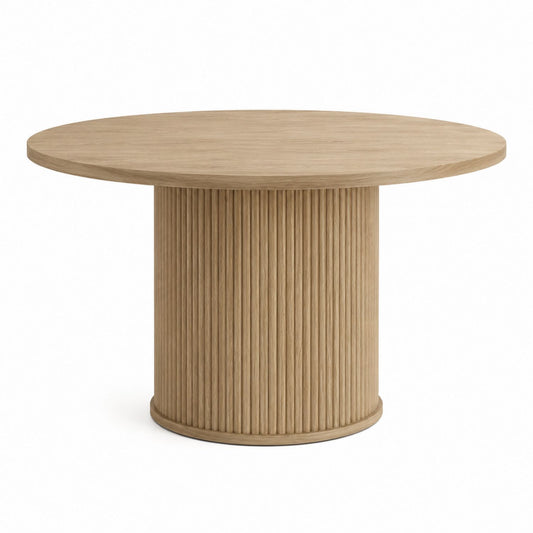 Round Oak Dining Table with Ribbed Base