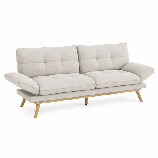 Convertible Sleeper Sofa Polyester Upholstery Beige 214cm
