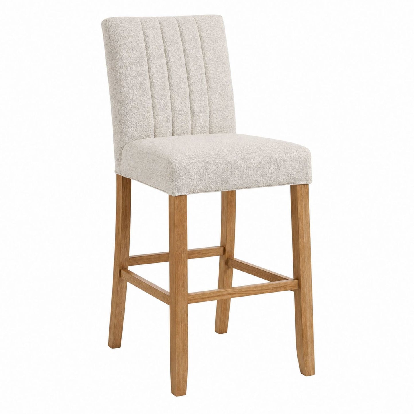 Upholstered Bar Stool Oak Frame Beige Polyester