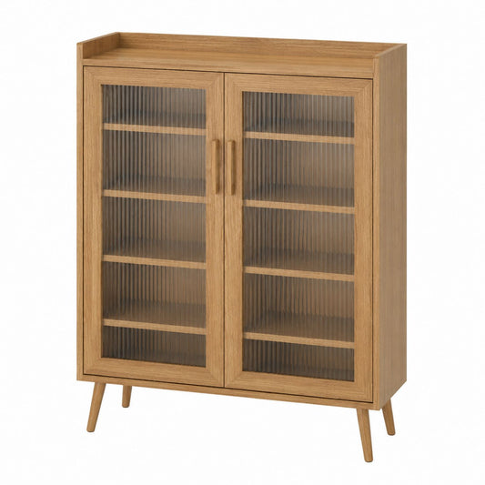 Wooden Storage Cabinet with Ribbed Tempered Glass Doors 80x30x120cm