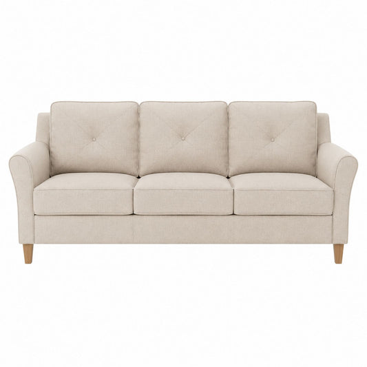 Three-Seater Fabric Sofa Beige with Wood Legs