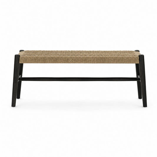 Woven Seagrass Bench with Black Wood Frame 120cm