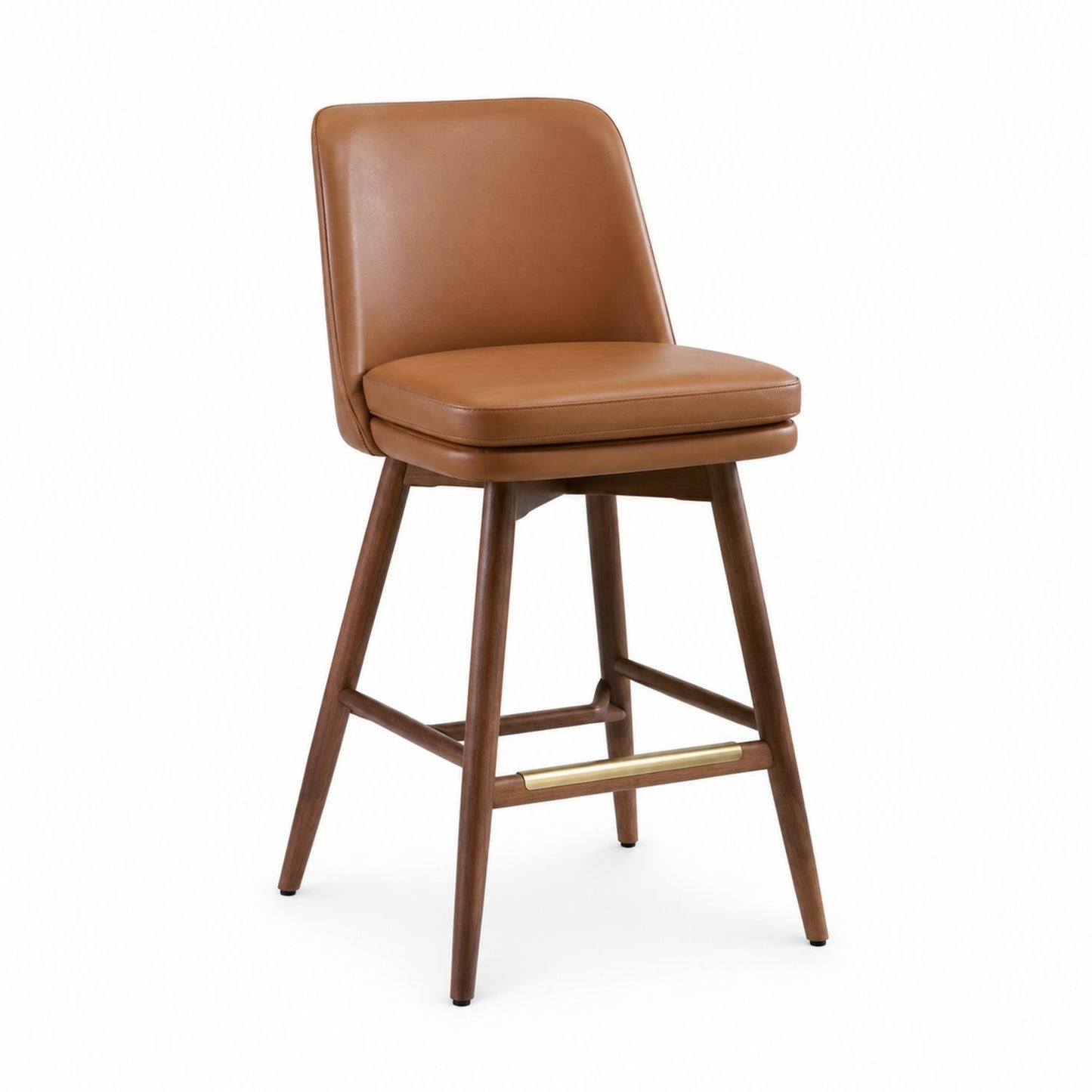 Walnut Bar Stool Faux Leather Upholstery Brown 91 cm High