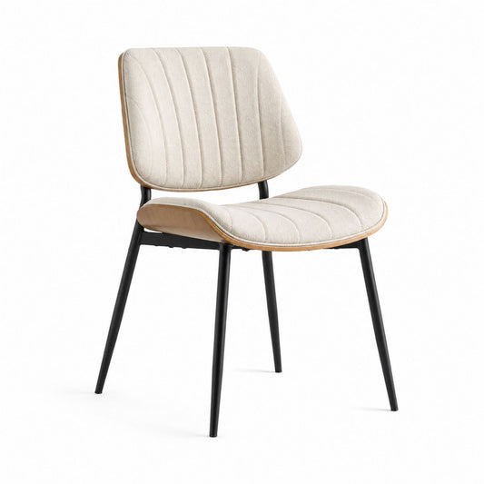 Dining Chair with Upholstered Seat and Back Black Metal Legs Beige Finish