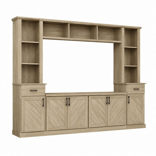 Wooden TV Stand Entertainment Center with Shelves and Cabinets 200cm x 40cm x 180cm