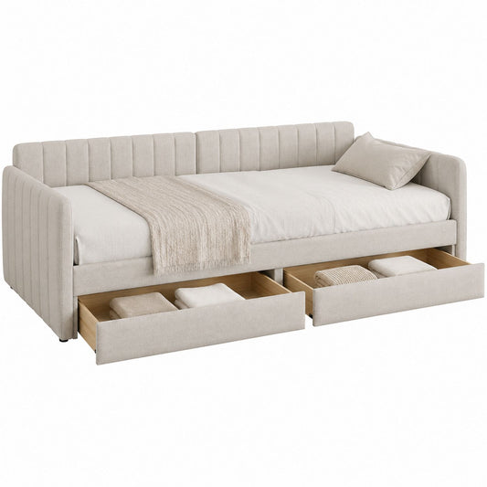 Fabric Daybed with Storage Drawers Beige 203cm