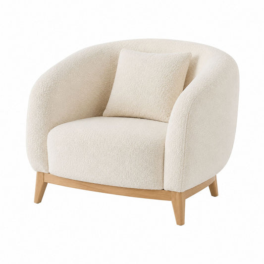 Polyester Bouclé Upholstered Armchair with Cushion Beige