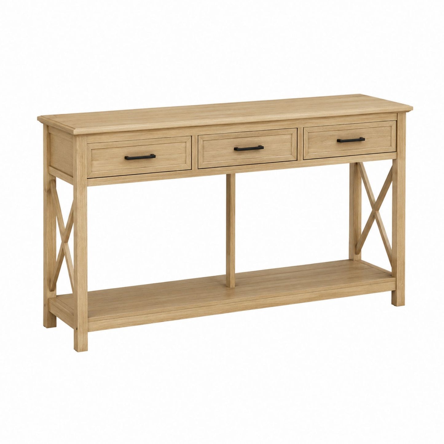 Wood Console Table with Drawers Natural Finish 120cm x 30cm x 80cm
