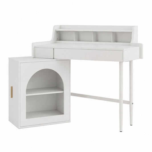 Wood Vanity Desk with Shelf and Cabinet Set White 120cm