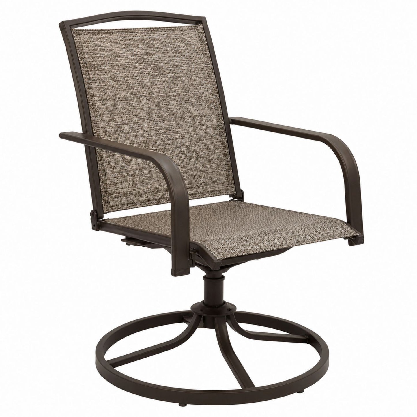 Outdoor Swivel Chair Metal Frame Textilene Fabric Brown