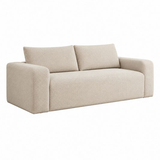 Three-Seater Rectangular Textured Polyester Sofa Beige 200cm