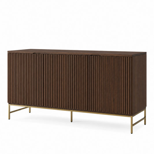 Wood Sideboard Buffet with Fluted Design Metal Legs 152cm Dark Brown