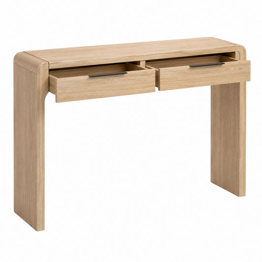 Oak Veneer Console Table with Two Drawers 120cm