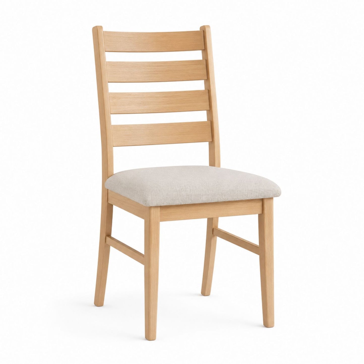 Solid Oak Dining Chair with Beige Polyester Upholstered Seat
