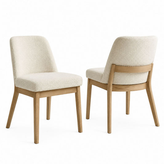 Set of 2 Upholstered Bouclé Fabric Dining Chairs with Oak Wood Frame