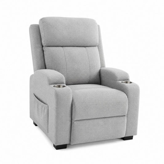 Gray Polyester Fabric Recliner Chair with Cup Holders