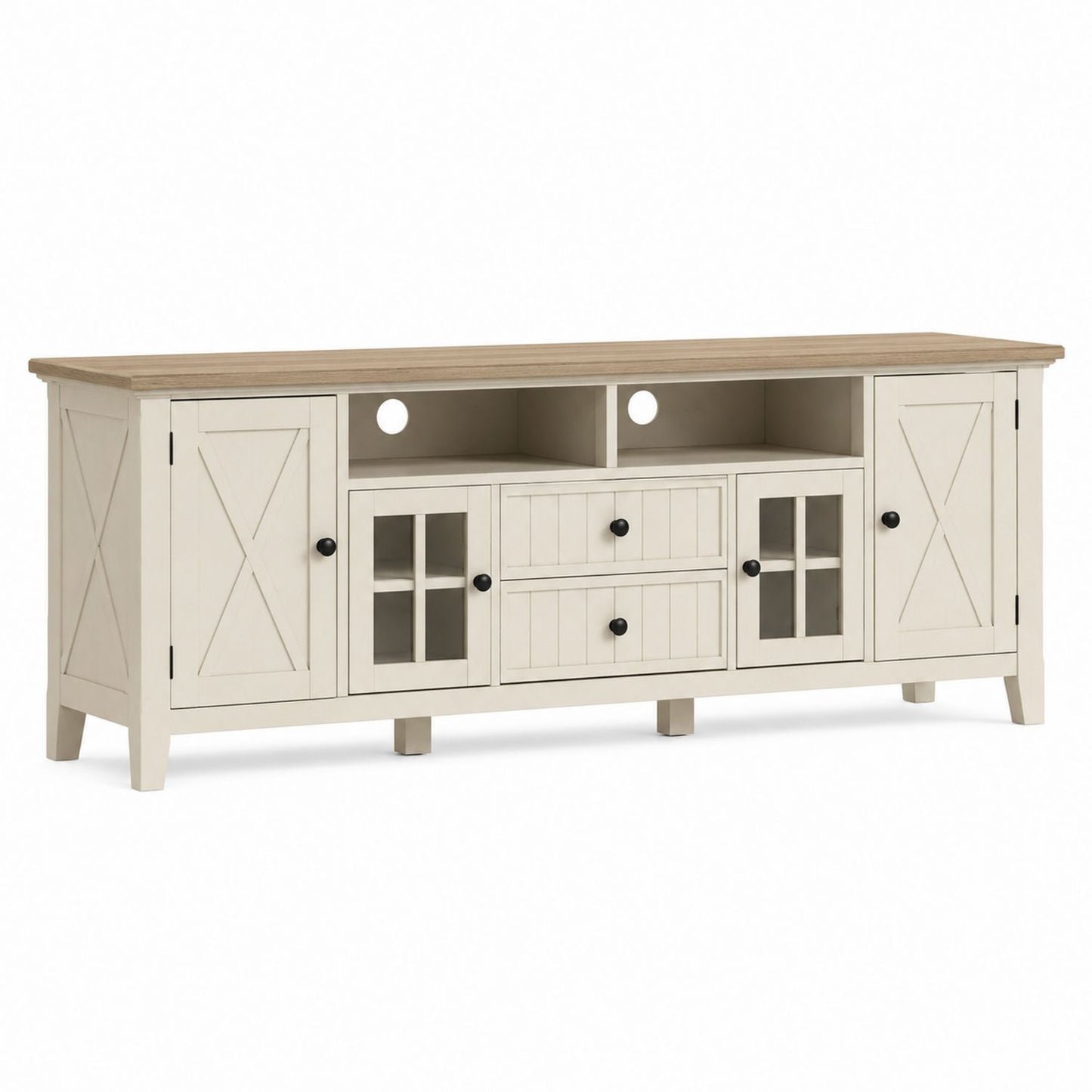 Wood TV Stand with Cabinets and Drawers Beige 60x18x28 inches
