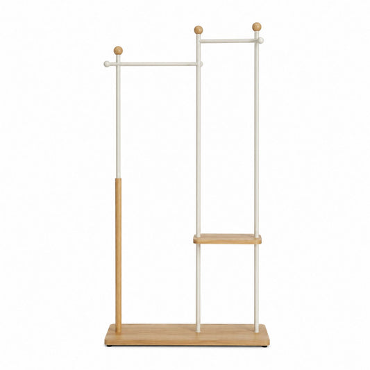 Beige and Oak Wood Coat Rack with Steel Frame 180cm