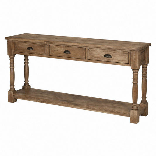 Wood Console Table with 3 Drawers and Open Shelf