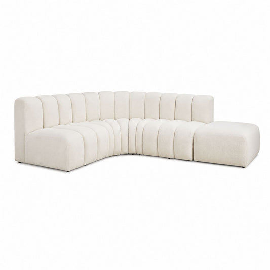 Sectional Sofa Modular Bouclé Fabric Beige Curved L-Shape