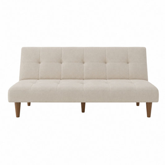 Beige Linen Sofa with Wooden Legs