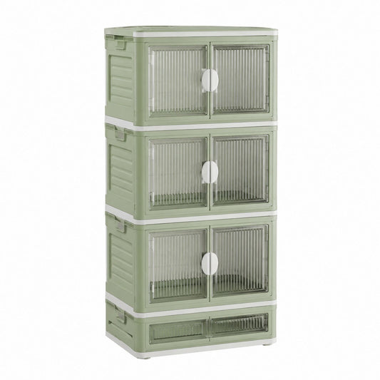 Plastic Storage Drawer Unit Green with Clear Doors 4-Tier