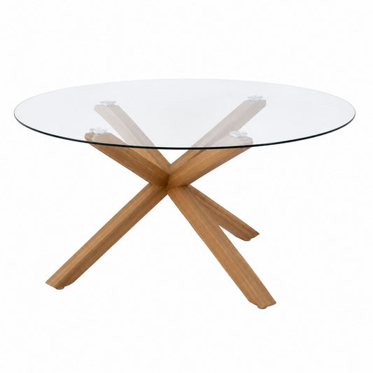 Round Glass Top Dining Table with Oak Legs