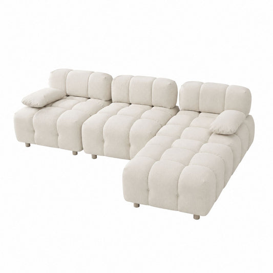 Fabric Sectional Sofa Set Beige with Cushions 3-Piece
