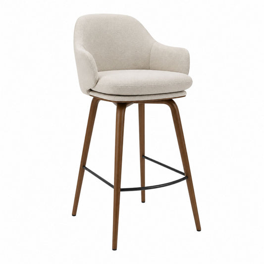 Fabric Upholstered Bar Stool with Backrest and Wood Legs
