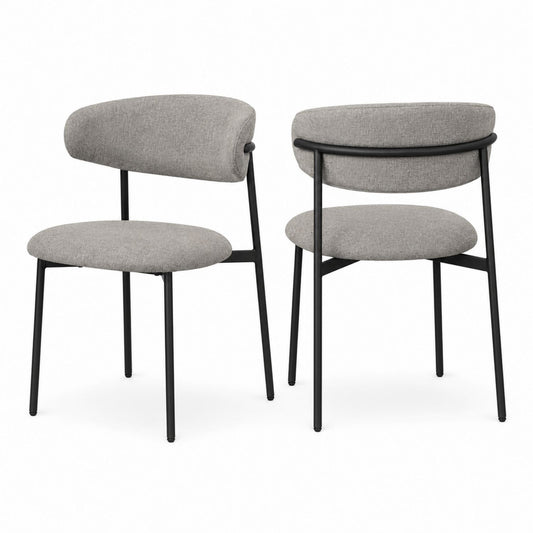 Set of 2 Grey Polyester Dining Chairs with Metal Frame