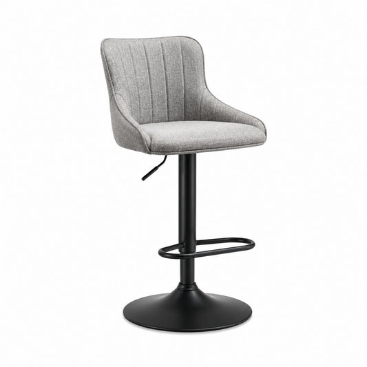 Adjustable Grey Fabric Swivel Bar Stool with Metal Base