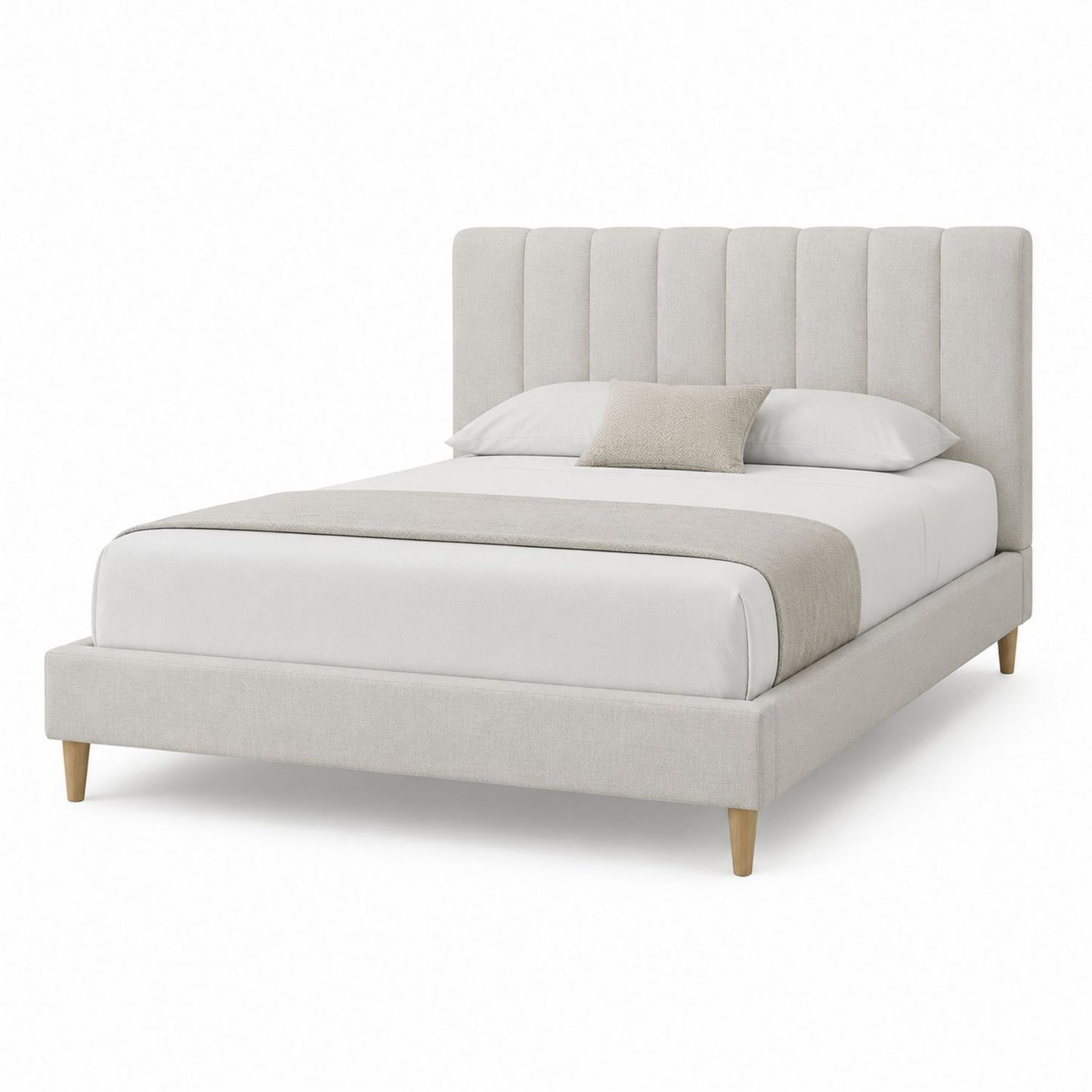 Upholstered King Bed Linen Fabric Beige 215x160x115 cm