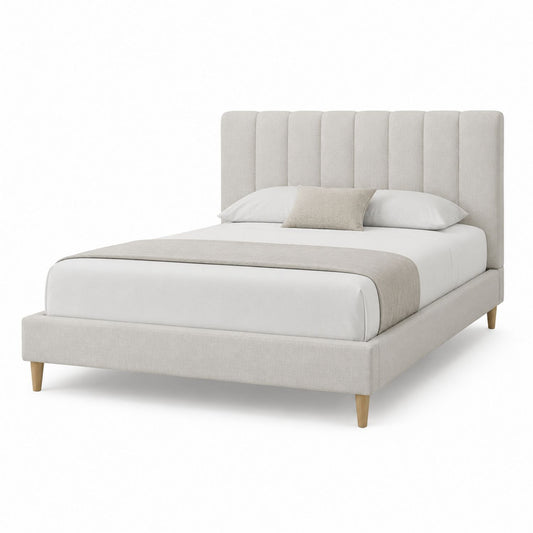 Upholstered King Bed Linen Fabric Beige 215x160x115 cm