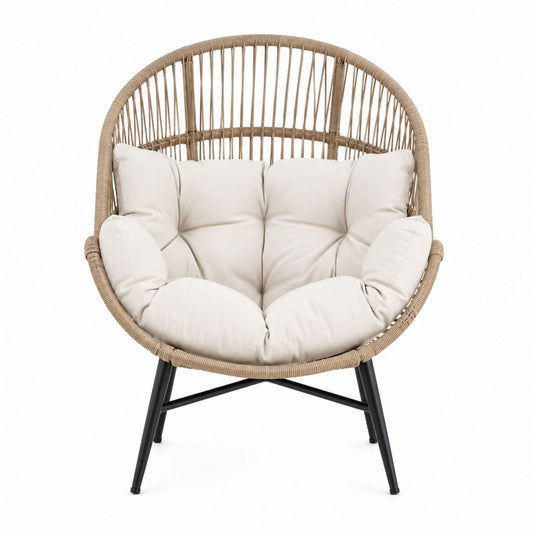Outdoor Rattan Chair with Cushions Beige