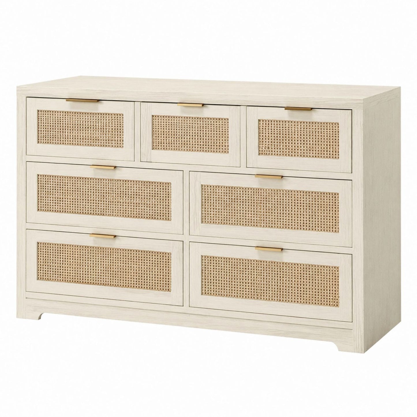 Wood Dresser with Cane Drawer Fronts Beige 7-Drawer