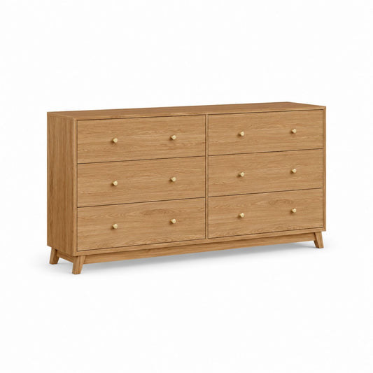 Oak Veneer 6-Drawer Dresser 140cm x 45cm x 80cm