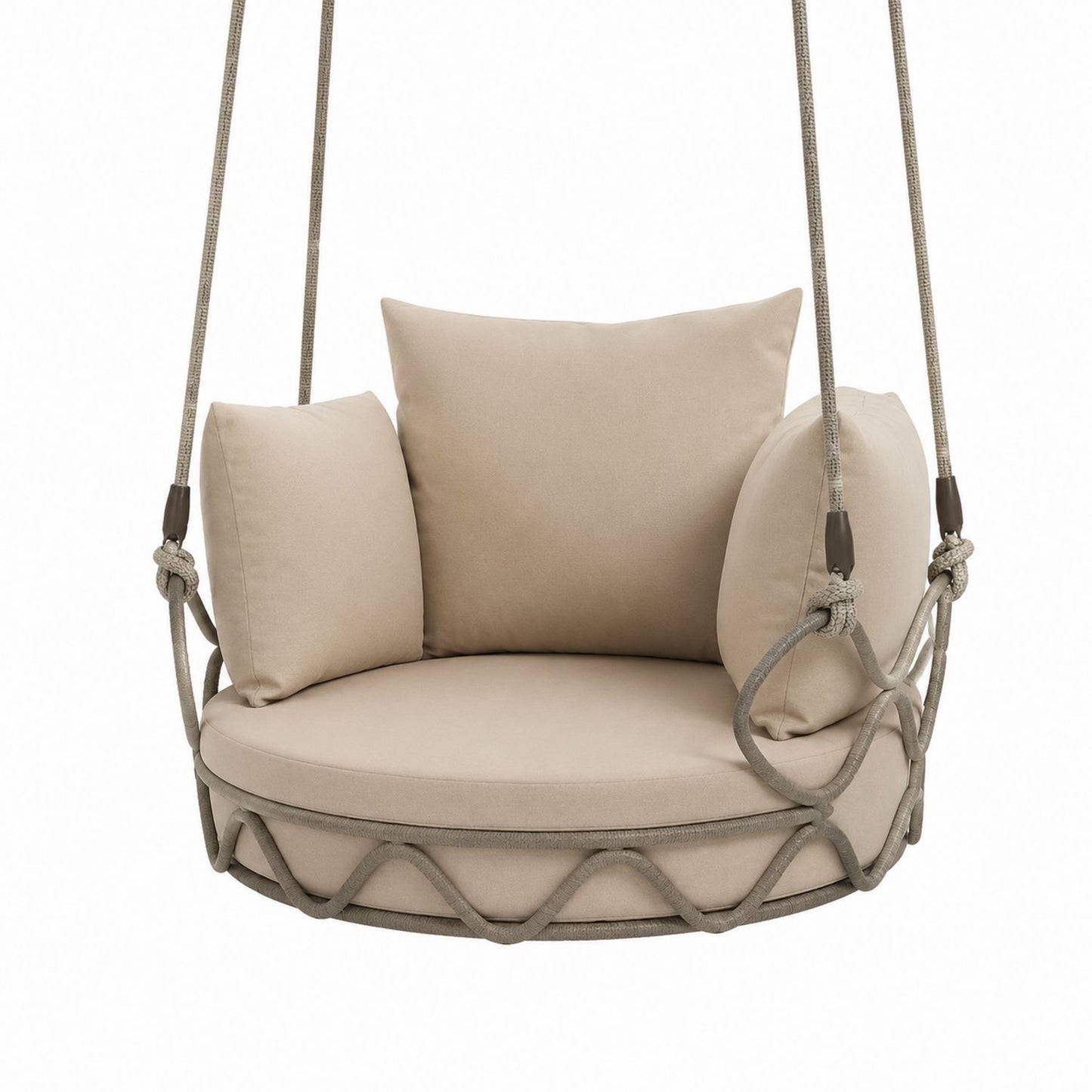 Round Hanging Swing Chair Polyester Beige