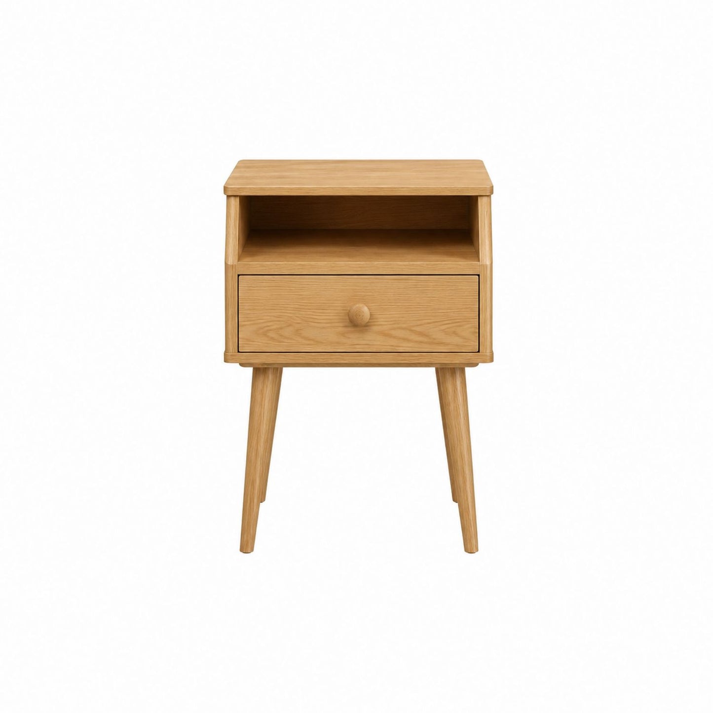 Oak Wood Nightstand with Drawer and Shelf 45cm x 35cm x 60cm