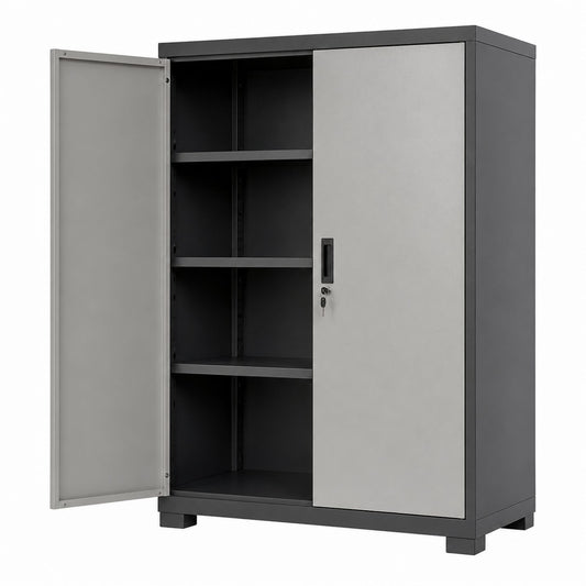 Metal Storage Cabinet with Lockable Doors Black/Gray 180 cm Height