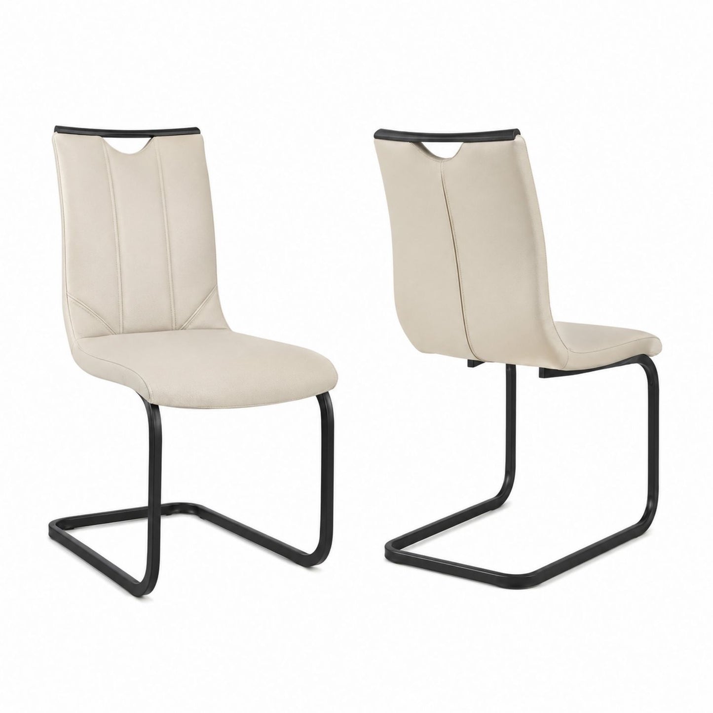 Set of 2 Cantilever Dining Chairs Faux Leather Cream Metal Frame