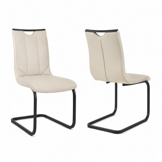 Set of 2 Cantilever Dining Chairs Faux Leather Cream Metal Frame