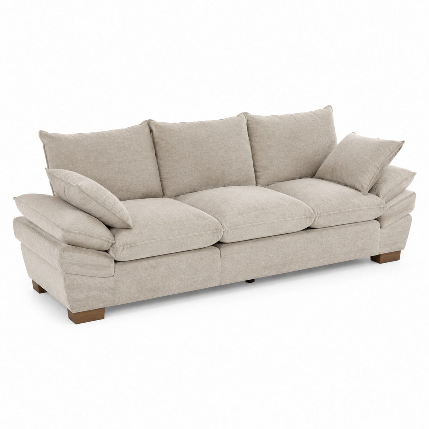 Fabric 3-Seater Sofa with Wood Legs