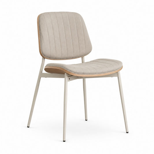 Beige Upholstered Dining Chair with Metal Frame