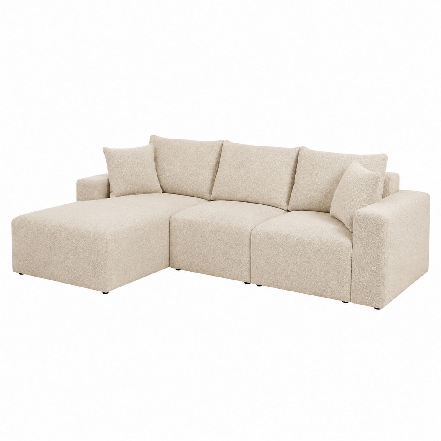 L-Shaped Polyester Sectional Sofa with Left Chaise 290cm Length Beige