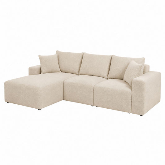 L-Shaped Polyester Sectional Sofa with Left Chaise 290cm Length Beige