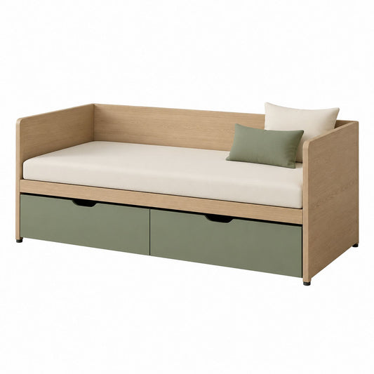 Wood Daybed with Storage Drawers Beige/Green 200x90cm