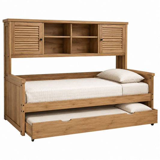 Wood Twin Daybed with Trundle and Shelving