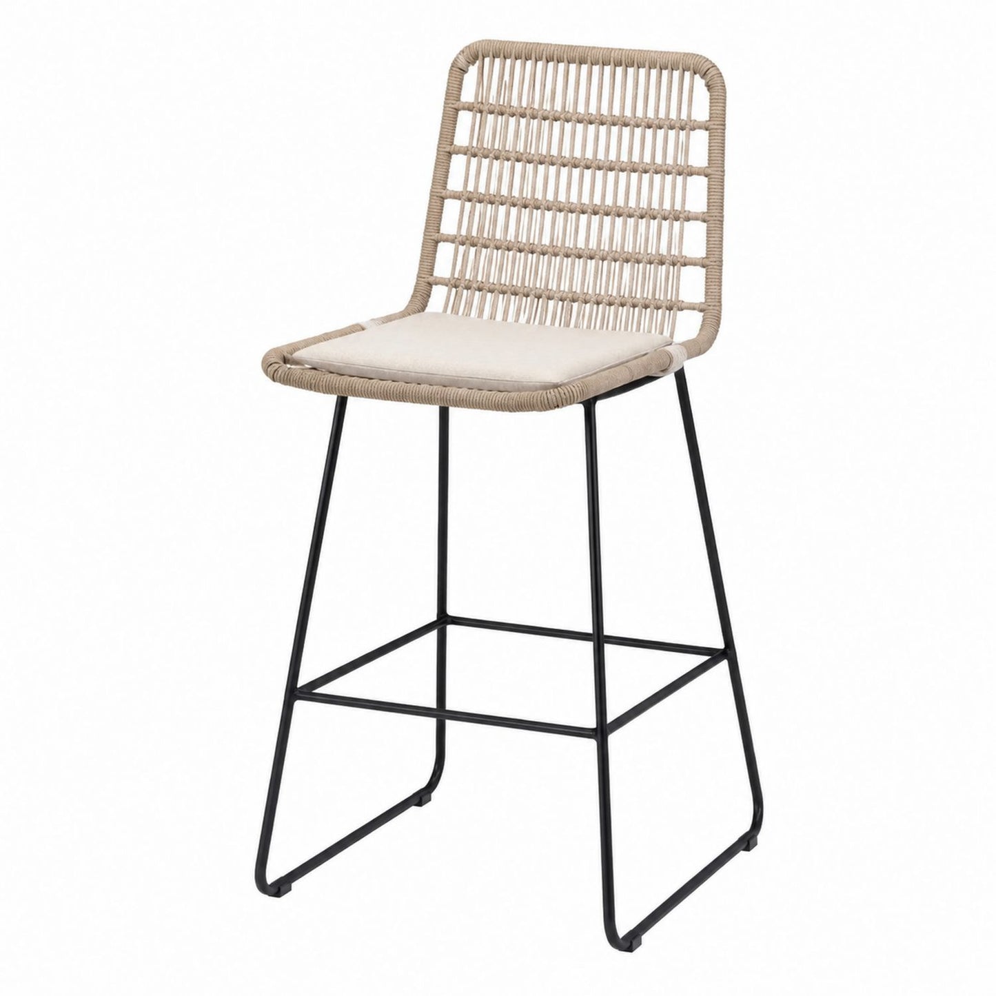 Rattan Bar Stool with Metal Frame Beige 102cm